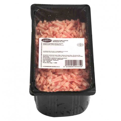 Lardon fumé 5x5x25 en barquette sous gaz