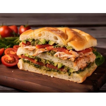 Focaccia au poulet avec filet de poulet r&ocirc;ti